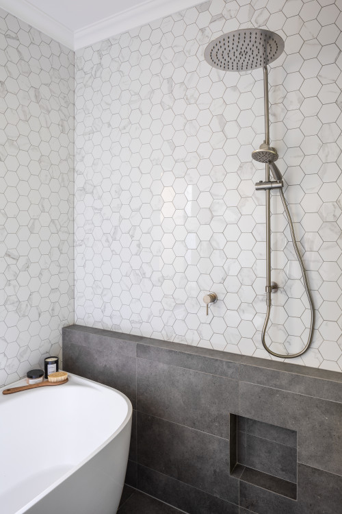 Hexagon Tile Bathroom with a Freestanding Tub