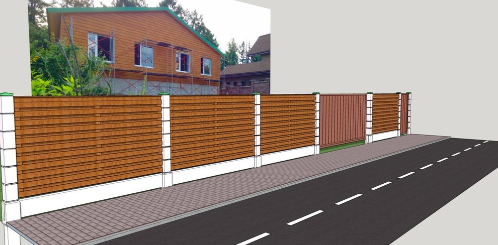 Проект забора LaBeton в Коммунарке под фасад из мет. сайдинга.