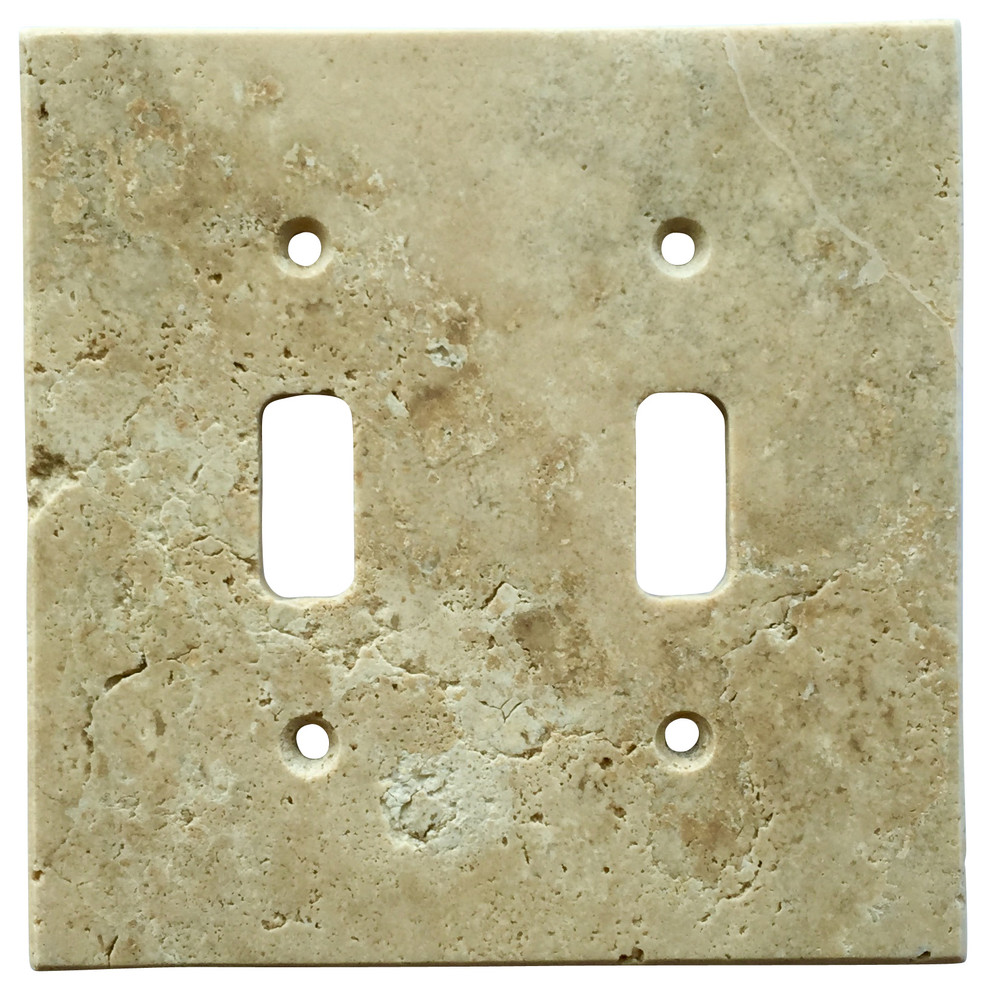 Light Walnut Travertine Switch Plate Cover Double Toggle, 4.5"x5.5"