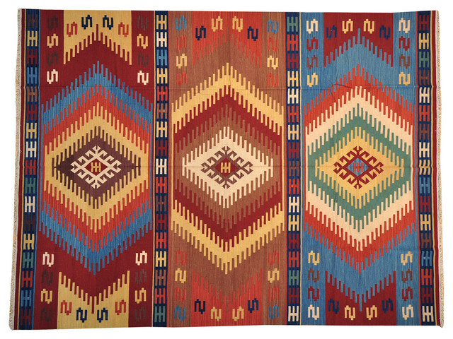 Area Rug, 9'X12' 100% Wool Hand Woven Colorful Antatolian Kilim Rug Sh13764