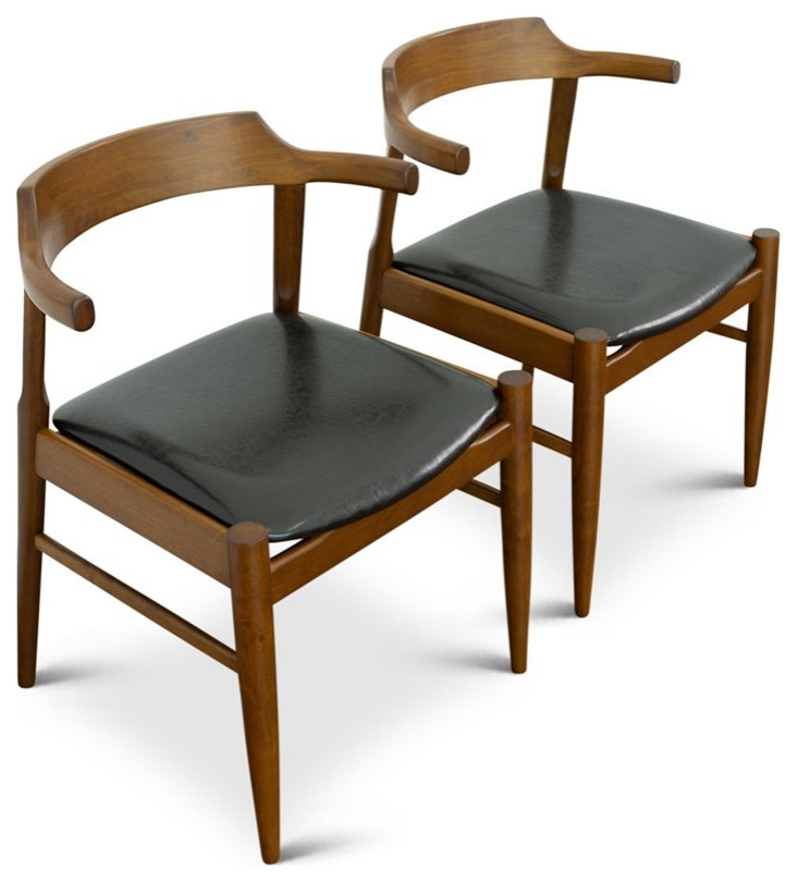Elmira MidCentury Modern Faux Leather Dining Chair in Black (Set of 2