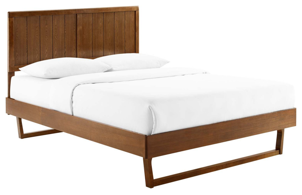 Alana Twin Wood Platform Bed With Angular Frame - Midcentury - Platform ...