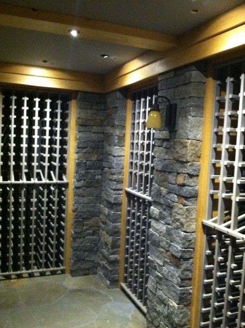 Wine Cellars Burlington  Pine Wood Wine Racks With a Gray Wash eclectic-wine-cellar