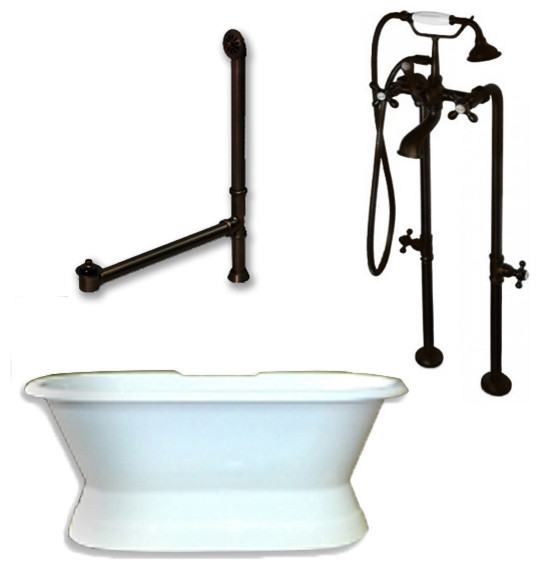 Cast Iron Double Ended Slipper Tub, Oil Rubbed Bronze Plumbing Package, 71"x30"