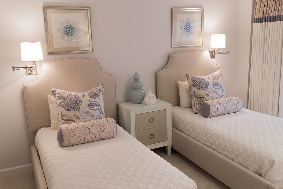 Inspiration for a transitional guest carpeted and beige floor bedroom remodel in Miami