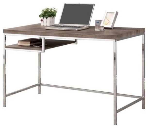 Bowery Hill Writing Desk In Weathered Gray And Chrome Writing Desk In Weathered Gray