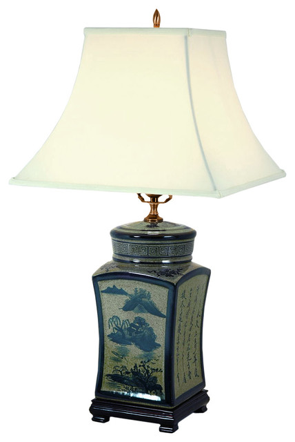 25 Blue And White Chinese Calligraphy Porcelain Lamp Asian Table Lamps By Oriental Furniture