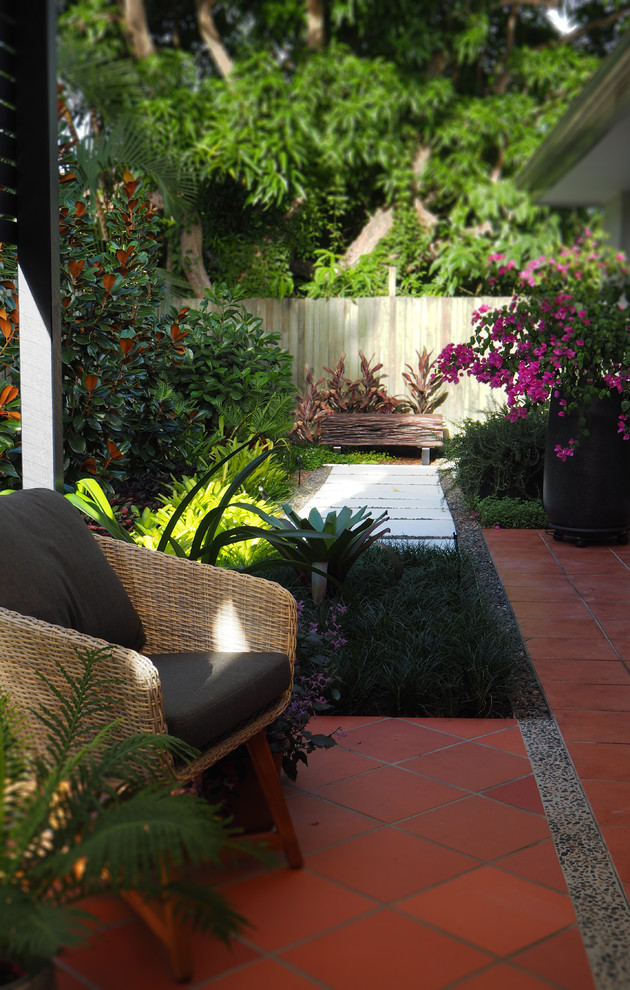 Photo of a small tropical courtyard full sun garden in Brisbane with a garden path.