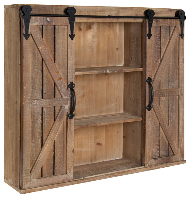 Cates Decorative Wood Storage Cabinet With Sliding Barn Doors Farmhouse Display And Wall Shelves By Uniek Inc Houzz - Rustic Wall Cabinet With Doors