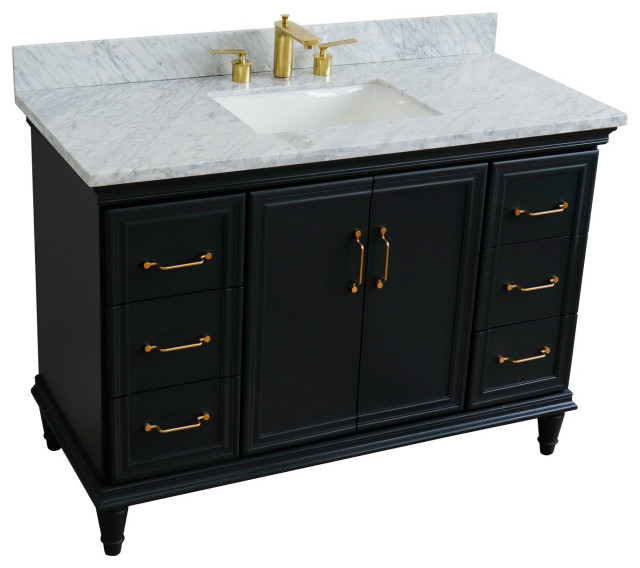 49" Single Sink Vanity, Dark Gray Finish With White Carrara Marble ...