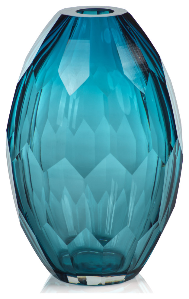 Nixie Hand Cut Blue Glass Vase, Large