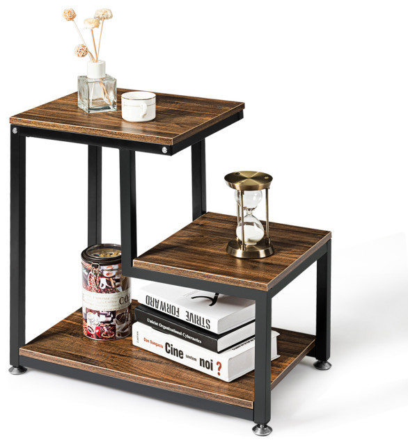 Costway 3 Tier End Table Side, 3 Tier End Table With Drawer