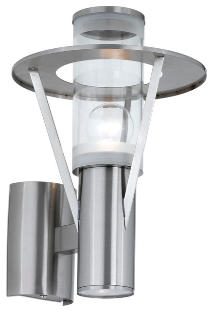 1x50W, 1x100W Outdoor Wall Light, Stainless Steel Finish & Clear Glass - Contemporary - Outdoor ...