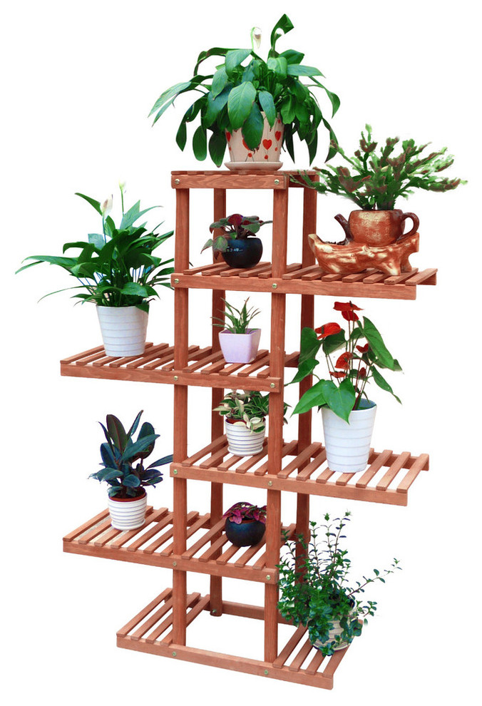 5 Tier Pedestal Plant Stand, Leisure Season 6 Tier Wooden Pedestal Plant Stand