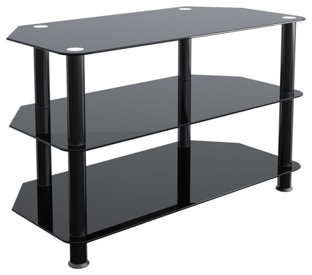 AVF Transitional Steel and Glass TV Stand for up to 42" TVs in Black/Chrome Contemporary