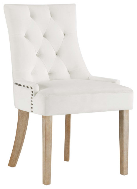 Tufted Performance Velvet Dining Chair with Nailhead Trim, Ivory