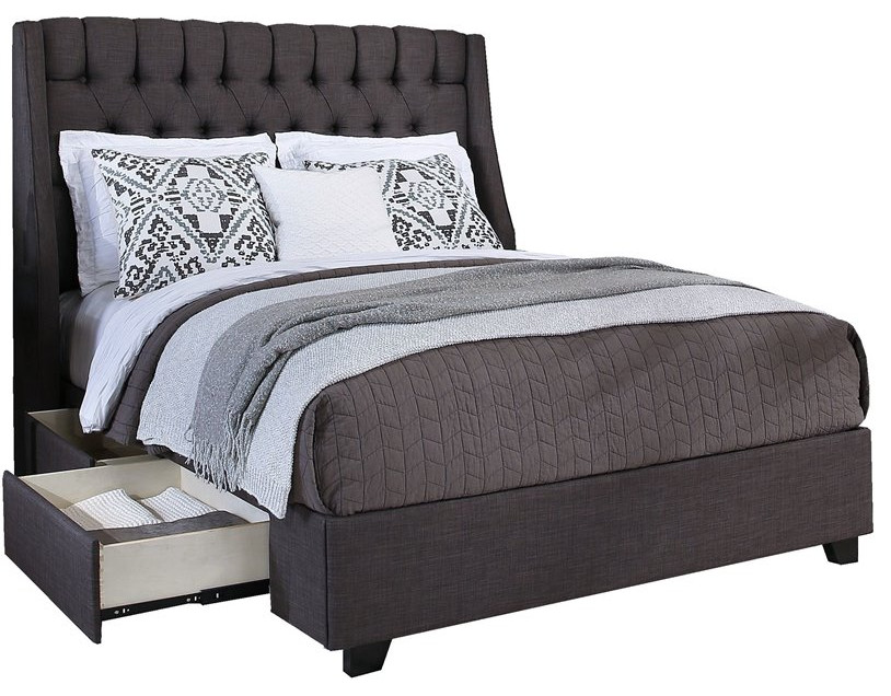 Cambridge Fabric Upholstered "Steel-Core" Platform King Bed/2-Drawers Gray