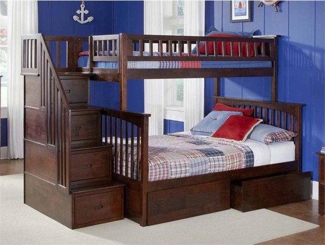 AFI Columbia Twin Over Twin Solid Wood Staircase Storage Bunk Bed in ...
