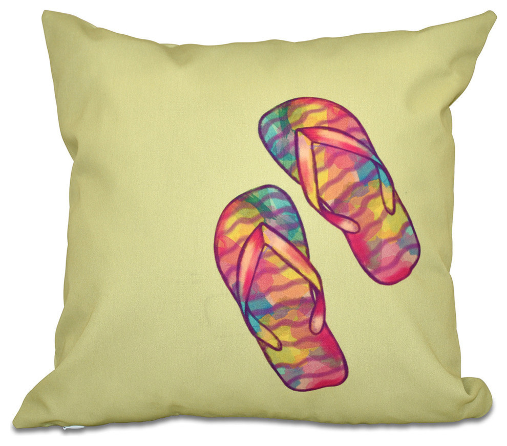 Rainbow Flip Flops, Geometric Print Pillow, 26" x 26" Beach Style