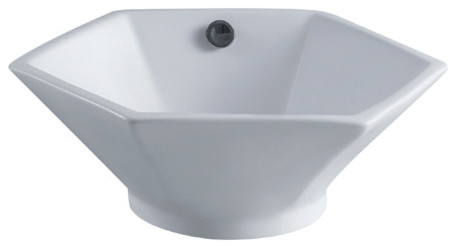 White China Vessel Bathroom Sink with Overflow Hole