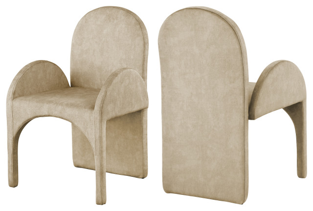 Summer Velvet Upholstered Dining Arm Chair (Set of 2), Beige, Arm Chair