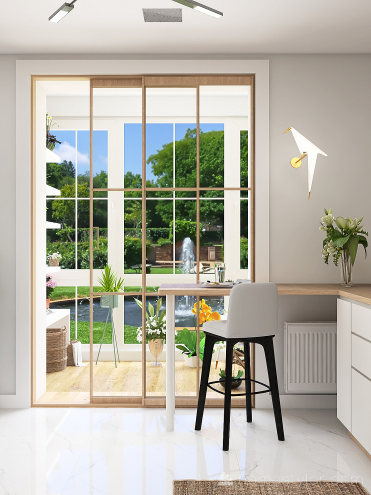 Проект кухни-гостиной в большой двухкомнатной квартире