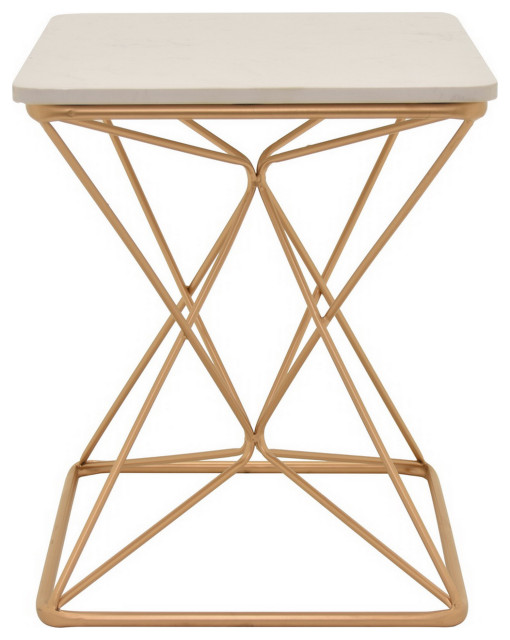 Plutus Brands Metal Side Table With Marble Top, Gold Metal