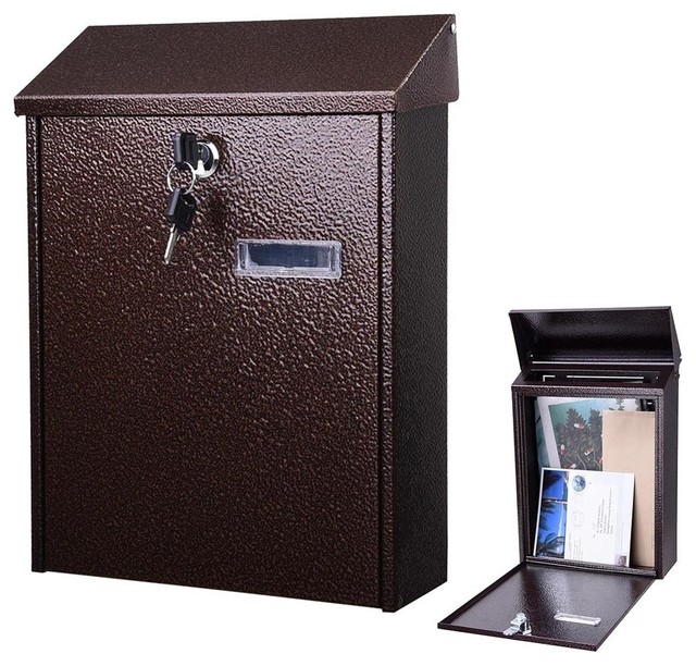 Wall Mount Steel Mail Box Lockable Letterbox With Door And 2 Keys Security Contemporary Mailbo By Yescom Houzz - Wall Mounted Lockable Box