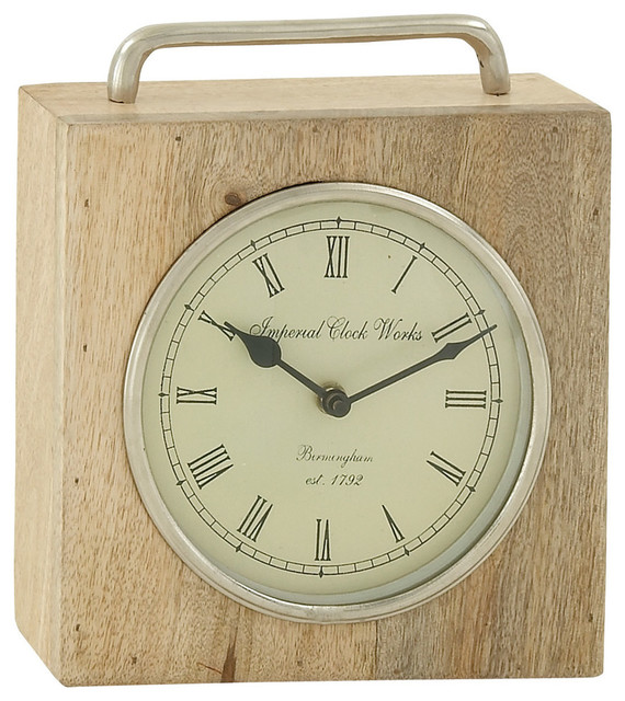 Wood and Metal Table Clock, 9" Modern Desk And Mantel Clocks by