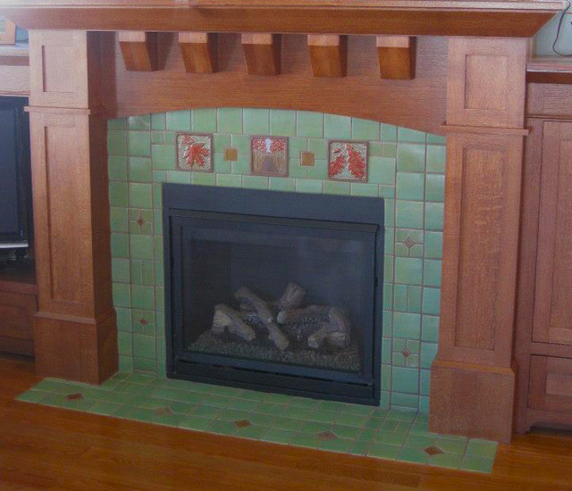 Craftsman fireplace with green tile Craftsman Living Room Seattle