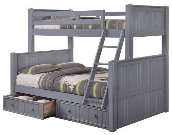 Moreno Grey Twin over Full Bunk Bed with Underbed Storage Drawers