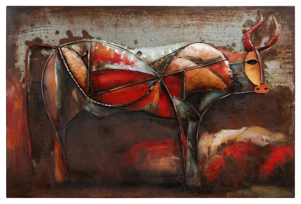 "Bullish" Primo Mixed Media Hand Painted Iron Wall Sculpture Farmhouse Mixed Media Art by