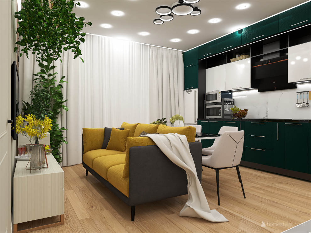 Квартира для семьи из трех человек с акцентами зеленого
