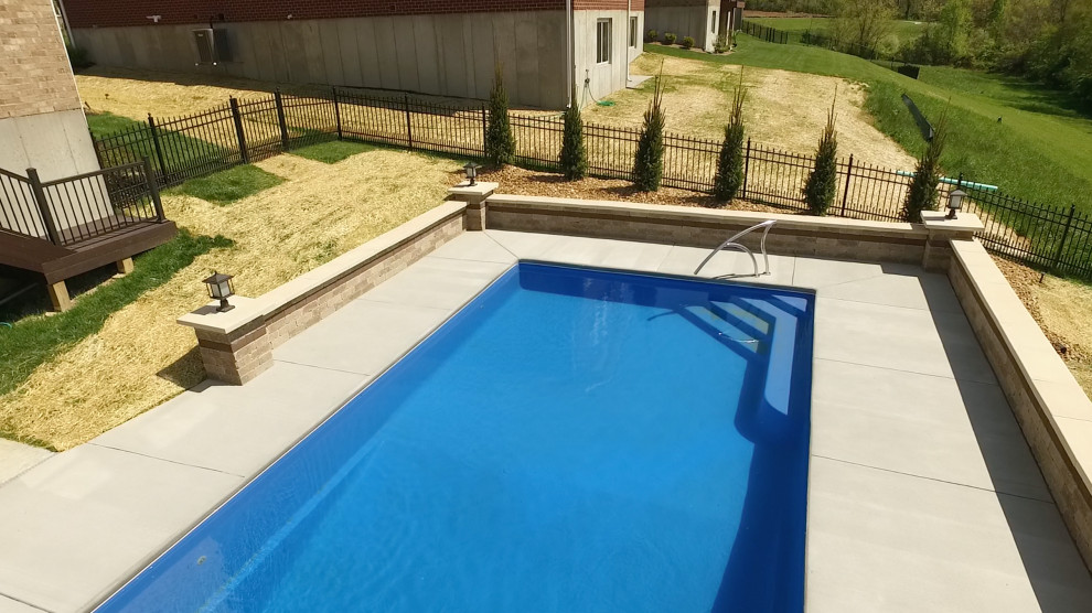 Esempio di una grande piscina naturale minimal rettangolare dietro casa con lastre di cemento