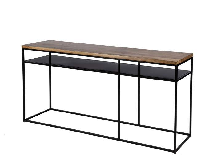 Sutton 63" Iron and Solid Wood Console Table With Storage Industrial
