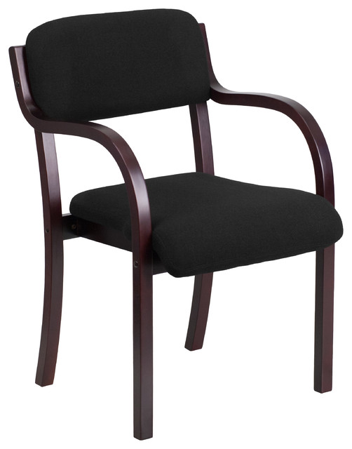 MFO Contemporary Black Fabric Wood Side Chair with Mahogany Frame