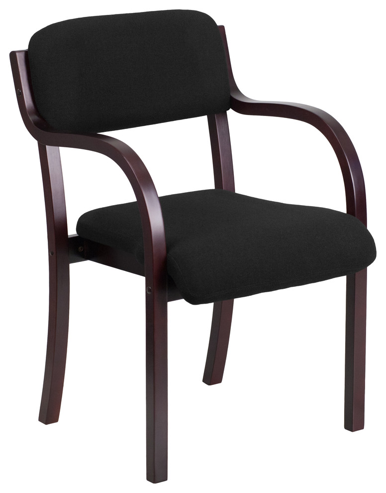 MFO Contemporary Black Fabric Wood Side Chair with Mahogany Frame