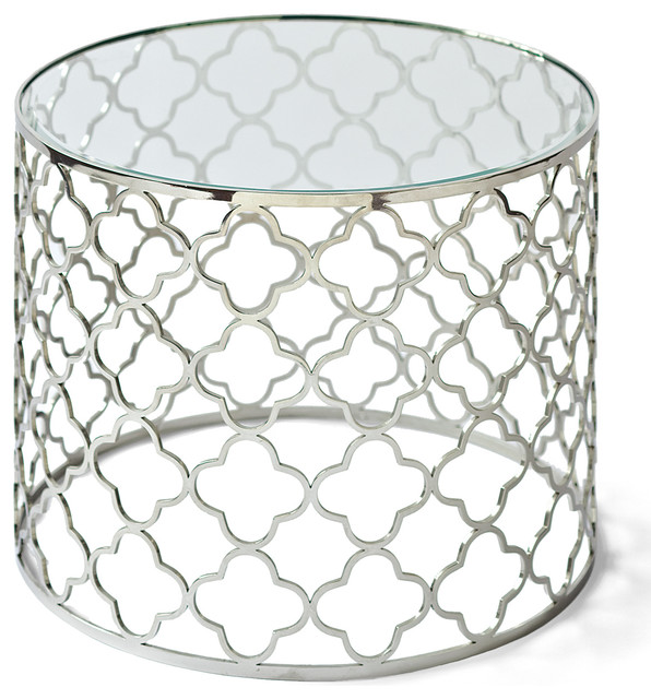 Houzz Kathy Kuo Home Heston Hollywood Regency Silver Heston Hollywood Regency Silver Beveled Glass Round End Table Transitional Side Tables And