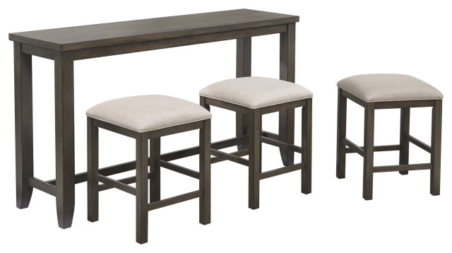 Shades of Gray 4 Piece Small Pub Table Set|Sofa Console with Stools|Rectangular