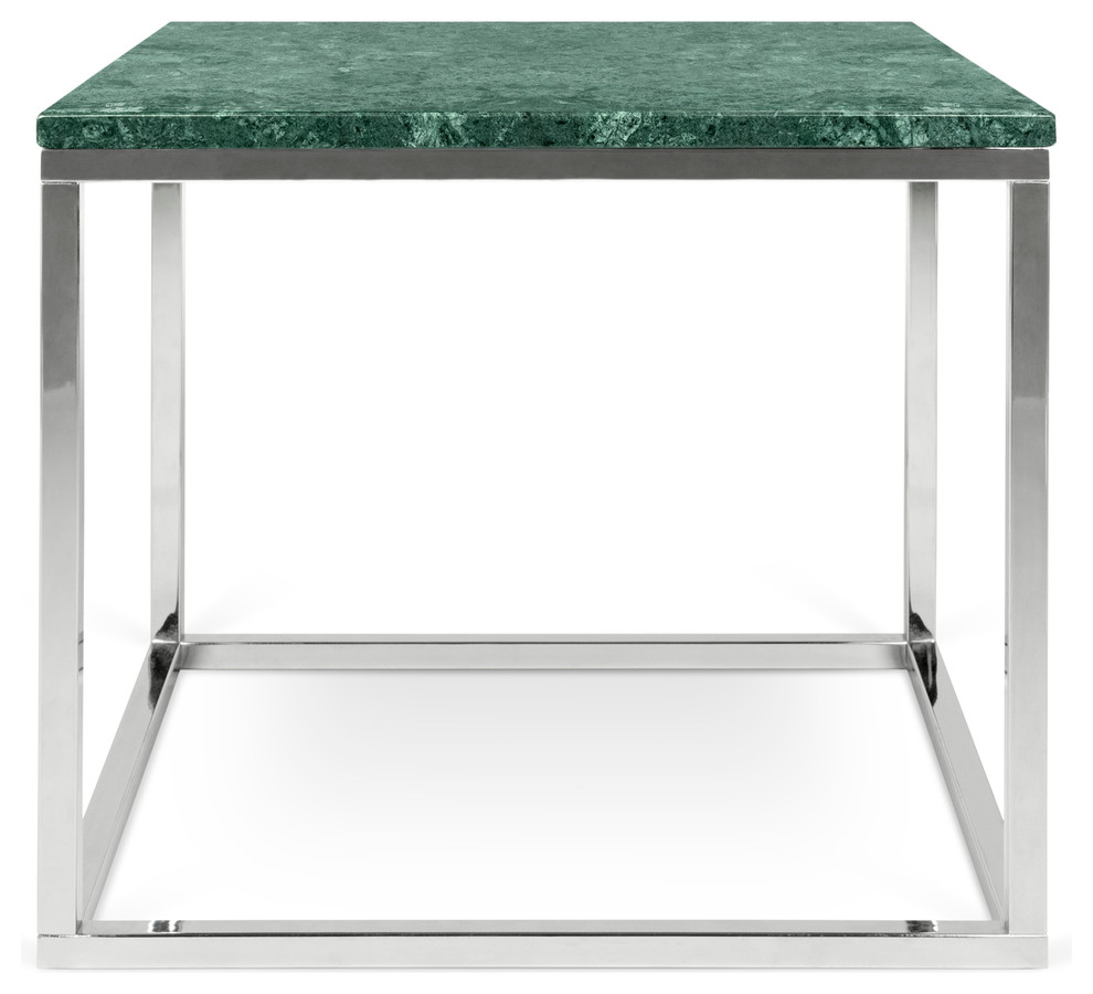 TemaHome Prairie 20x20" Marble End Table, Green Marble Top/Chrome Legs Contemporary Side