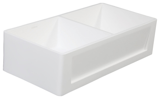 Gourmetier Solid Surface Double Bowl Farmhouse Kitchen Sink GKFA361810SQD