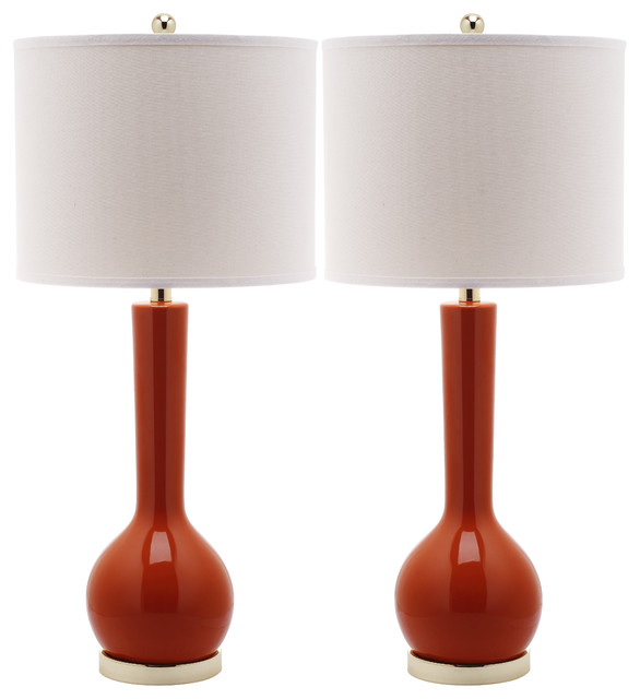 Safavieh Mae Long Neck Ceramic Table Lamps, Set of 2, Blood Orange
