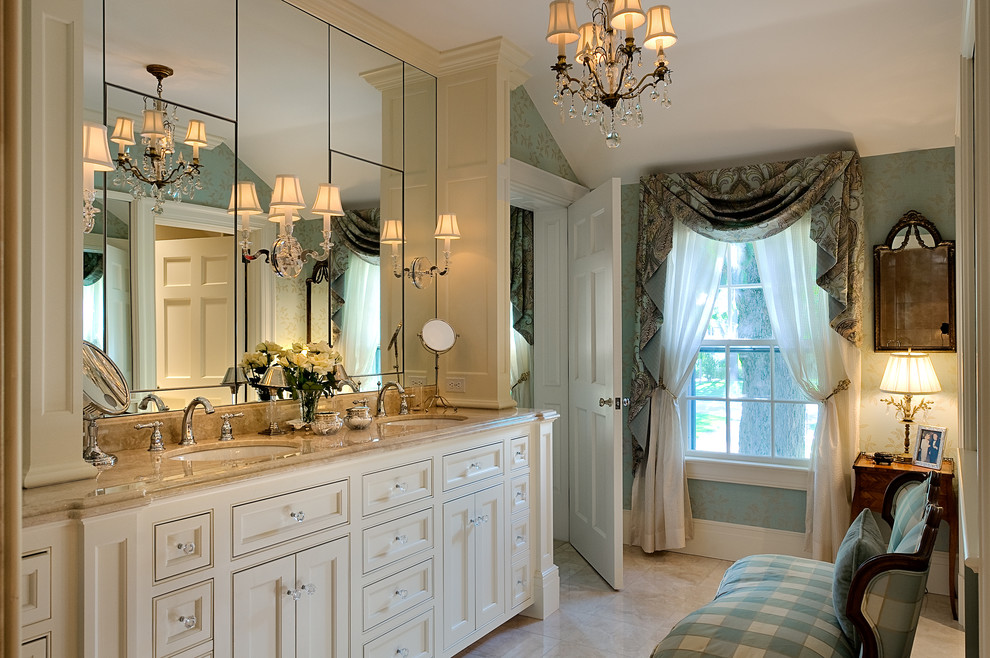 Traditional bathroom in New York with an undermount sink.