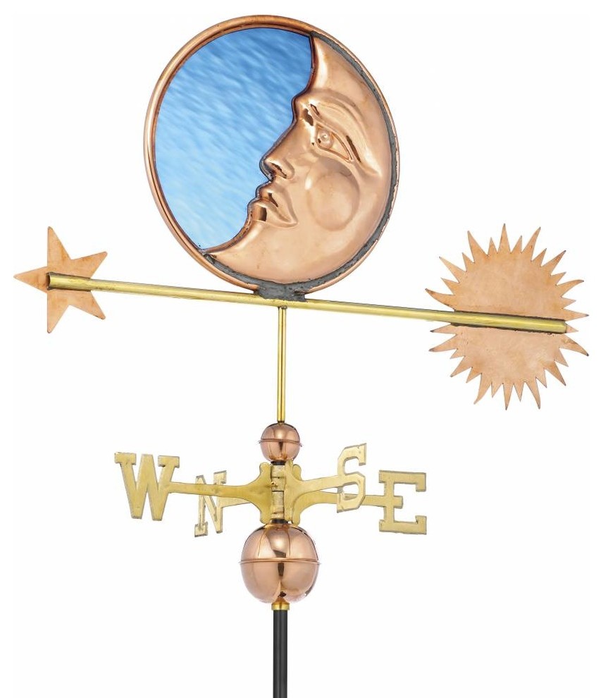Good Directions Stained Glass Moon Weather Vane - Polished Copper
