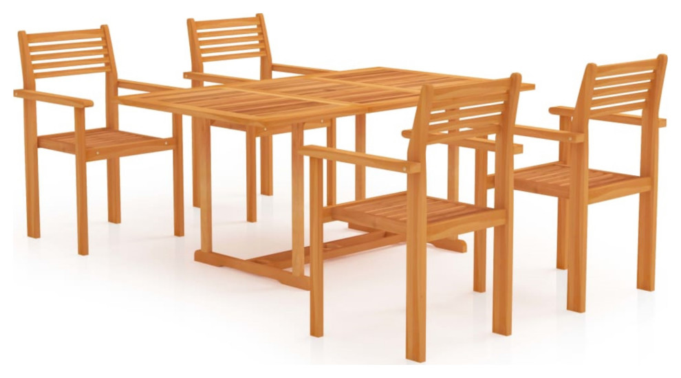 vidaXL Solid Teak Wood Garden Dining Set 5 Piece Outdoor Patio Dinner