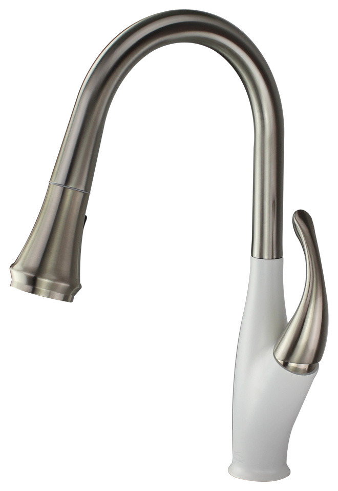Layla Pull Out Brass Kitchen Faucet, Luxe Stainless/White