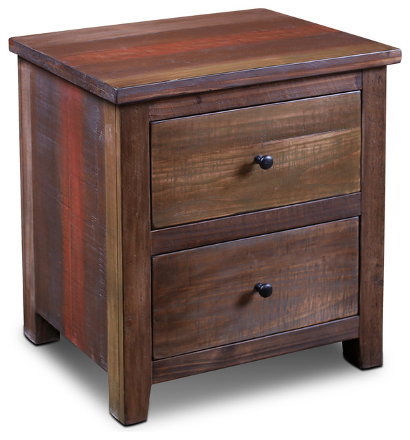 Bayshore Rustic Style Solid Wood 2-Drawer Nightstand ...