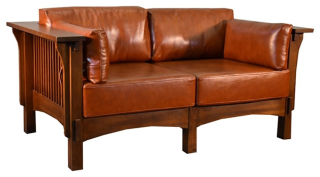 Arts and Crafts/Craftsman Crofter Style Love Seat Russet Brown Leather, RB1