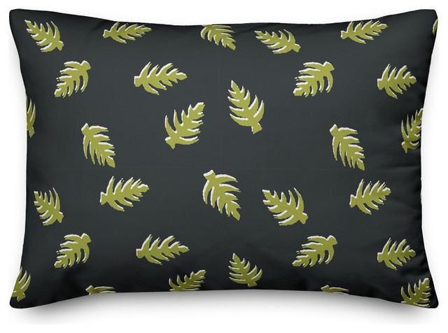 Palm Pattern In Green And Black Throw Pillow Tropical