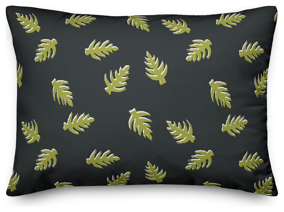 Palm Pattern in Green and Black Throw Pillow